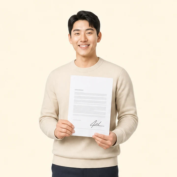 셀토스 신차 장기렌트카 서면 견적서를 들고 있는 고객